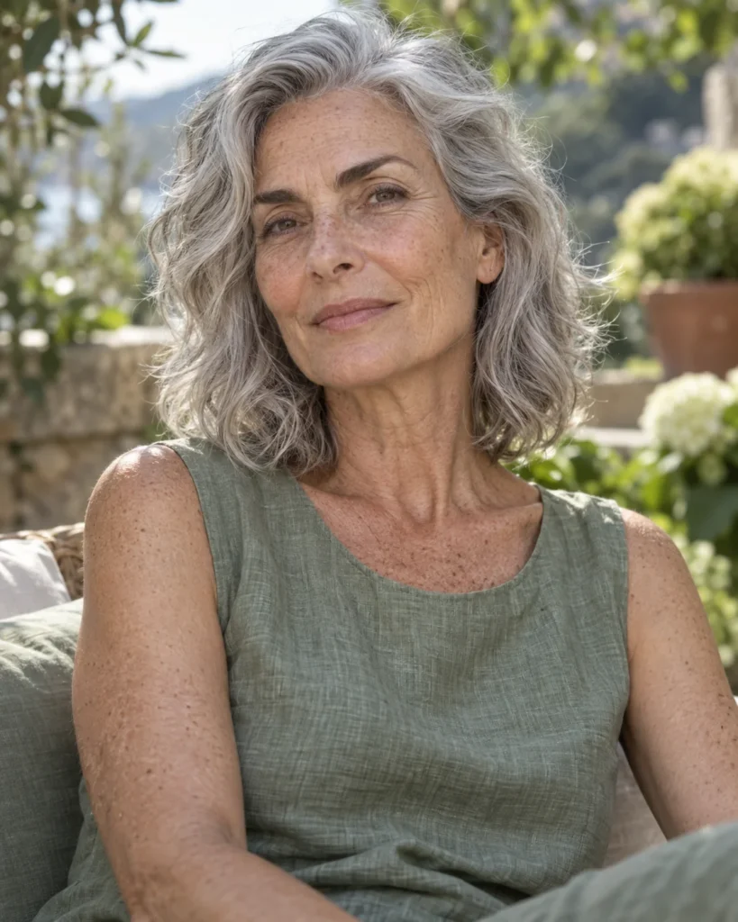 The Soft Wavy Lob for Grey Hair