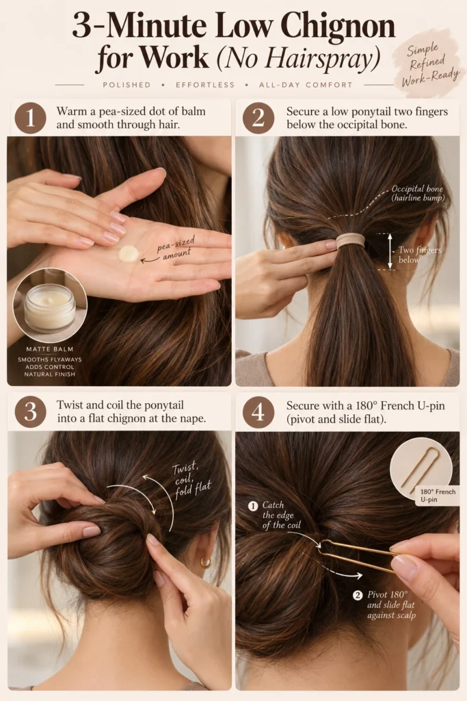 Easy Low Chignon Bun for Work